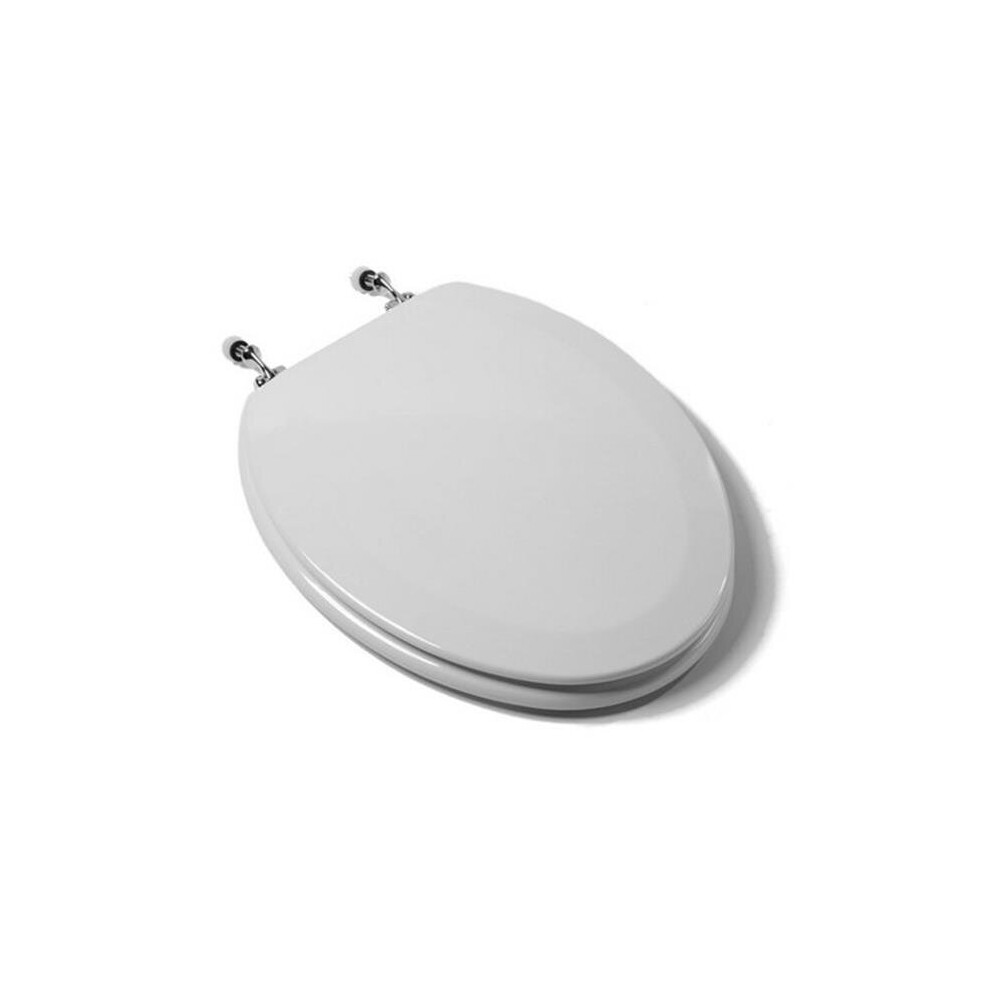 Premium Molded Elongated Wood Toilet Seat With Chrome Metal Hinges, White 753678750370