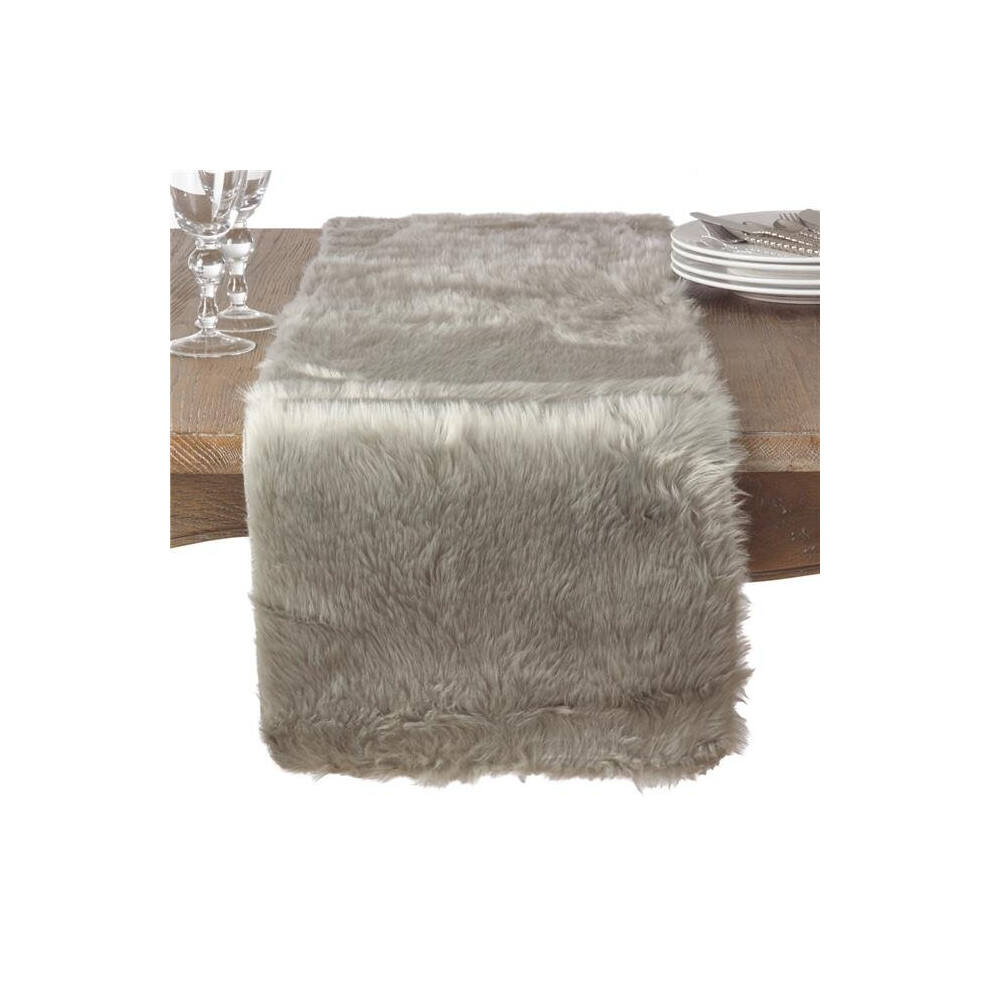 SARO  15 x 72 in. Rectangle Juneau Faux Fur Table Runner  Grey-image-OPC-PB7QYRG-NEW