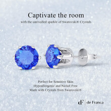 925 Sterling Silver White Gold Plated Stud Earrings Swarovski Crystals