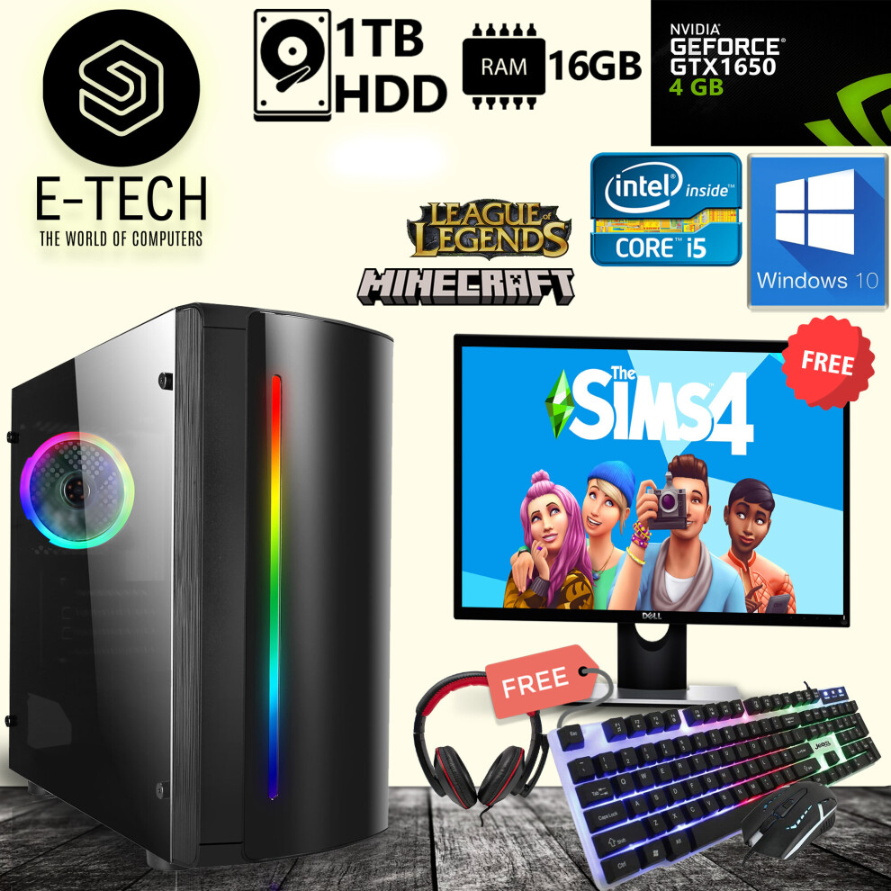 Fast Gaming Pc Computer Bundle Intel Quad Core I5 16Gb 1Tb W10 Gtx1650 5060936451241