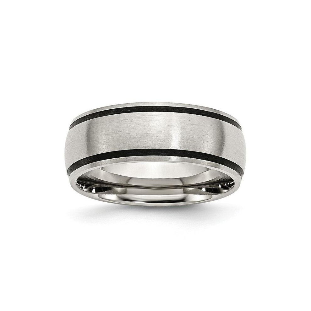 8 mm Stainless Steel Black Rubber Brushed Band - Size 13-image-OPC-PB7QWVX-NEW