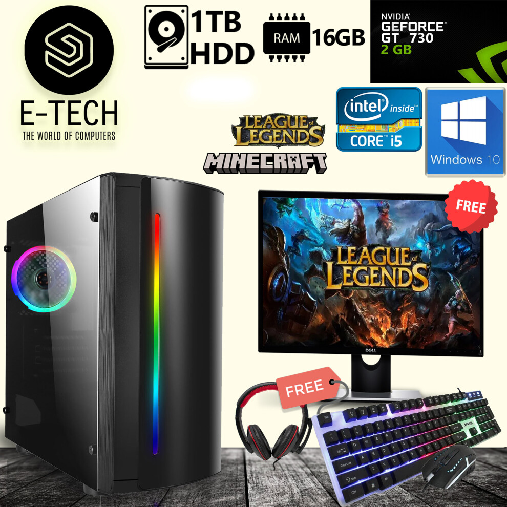 Gaming PC Computer Bundle Intel Quad Core i5 16GB DDR3 1TB  GT 730 W10