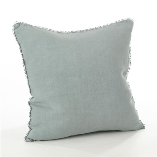 SARO  20 in. Square Pompom Design Pillow with Down Filled  Blue Grey