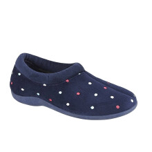(UK 6) Sleepers Womens Sophie Memory Foam Full Collar Slippers Rubber Sole Navy Blue