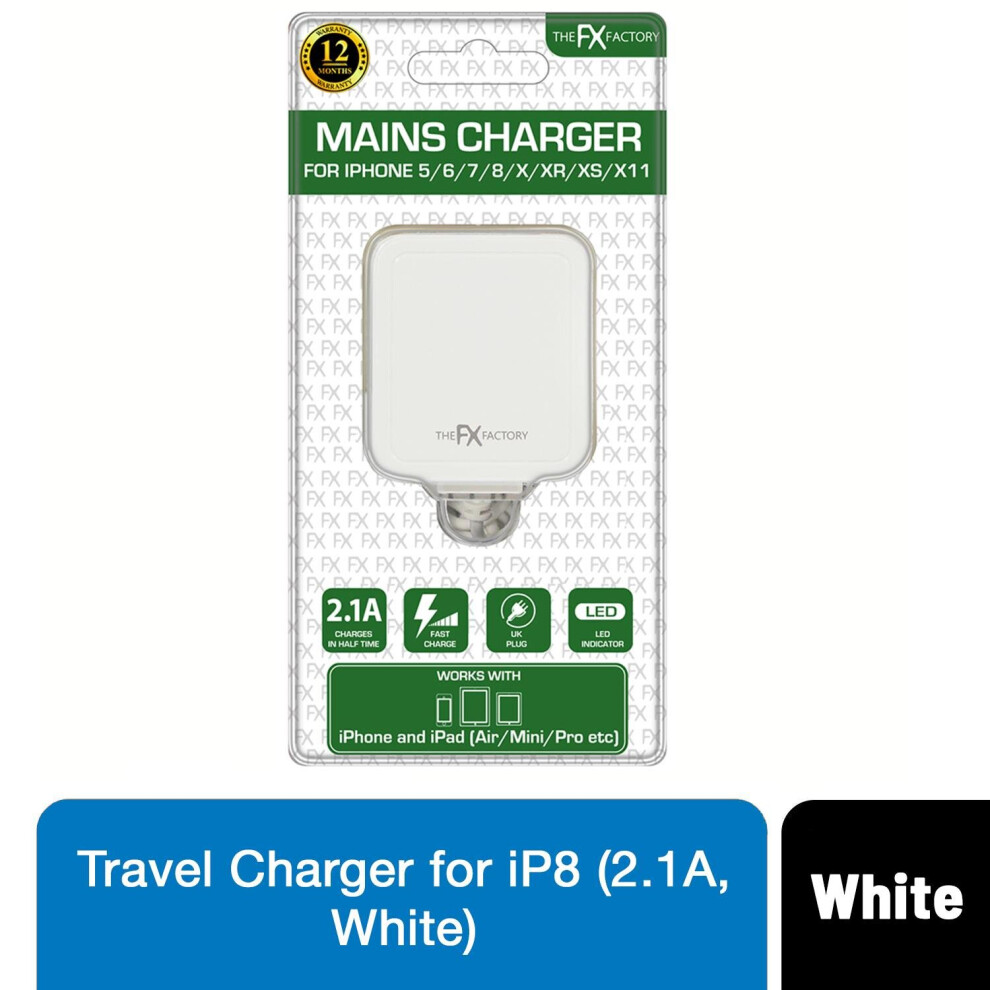 Fx Travel Charger 2.1A With Led Indicator For Ip Devices - White 5056184024115