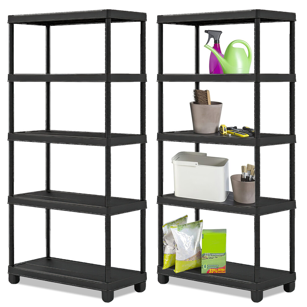 Lightweight Plastic 5 Tier Shelving Unit For Storage (Pack of 2)