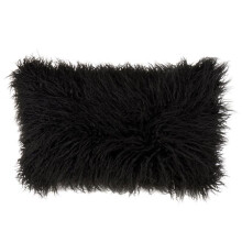 SARO 12 x 20 in. Rectangle Mongolian Faux Fur Throw Pillow - Black