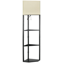 HOMCOM Corner Floor Lamp with Shelves - Triangular 3-Tier Storage, Pull-Chain Top Light, Black (B31-315V70)