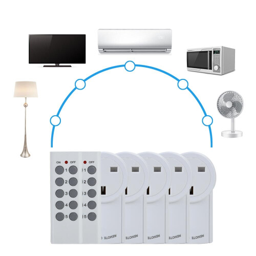 5 Remote Control Sockets Wireless Switch Mains Power Outlet Pack UK Plug 2