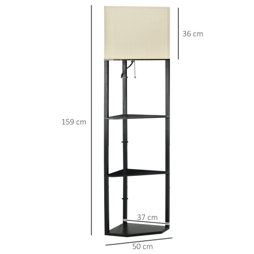 Homcom HOMCOM Corner Floor Lamp with Shelves - Triangular 3-Tier Storage, Pull-Chain Top Light, Black (B31-315V70) 1