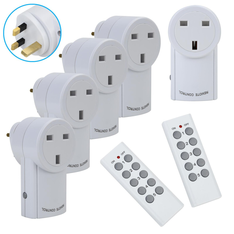 5 Remote Control Sockets Wireless Switch Mains Power Outlet Pack UK Plug