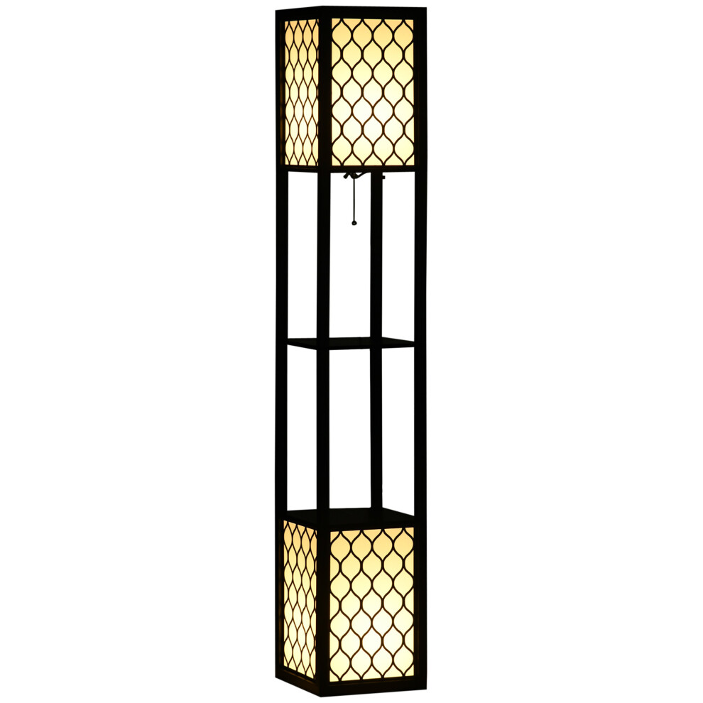 HOMCOM 2-Light Modern Floor Lamp with Shelves for Living Room, Black