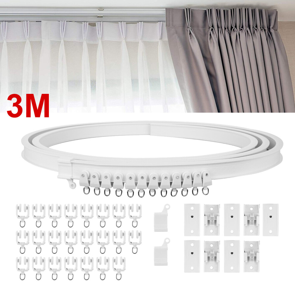WHITE 3 METER Flexible STRAIGHT Standard Bay Window Curtain Track GLIDER Rail