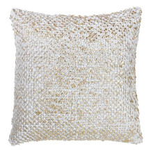 SARO 18 in. Ongles Square Down Filled Cotton Throw Pillow with Foil Printed Pom Pom Design - Gold