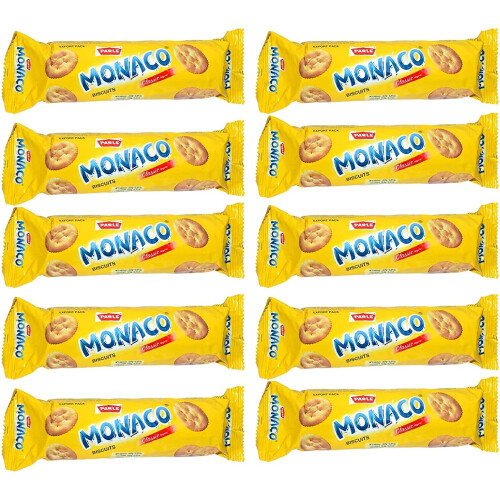 Parle Monaco Salted crackers 63.3g - Crispy, Salty Tea Snack (10 Pack)