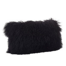 SARO 12 x 20 in. Wool Mongolian Lamb Fur Throw Pillow Black
