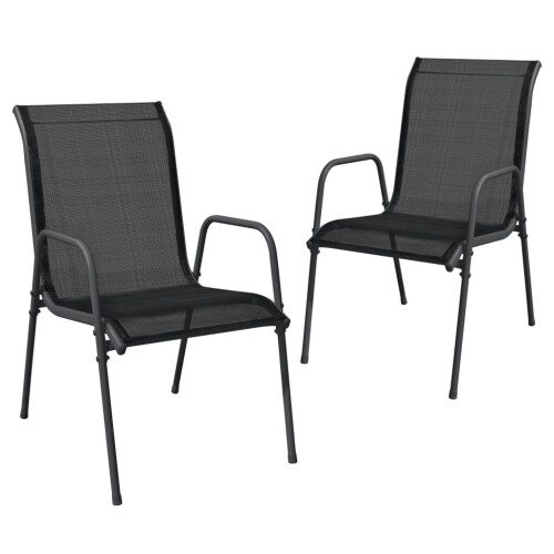 (2) vidaXL Garden Chairs Dining Chair Outdoor Chair Steel and Textilene Black