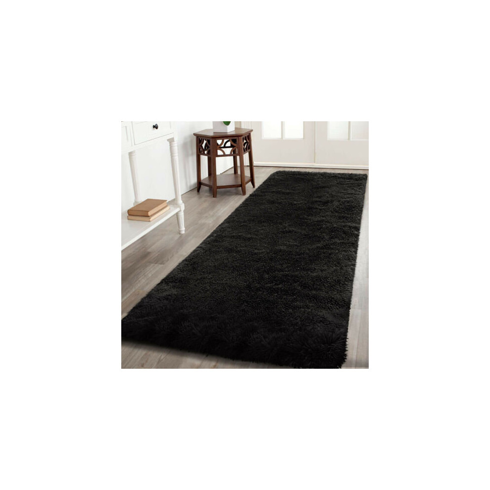 (Black, 60X220 CM RUNNER RUG) Non Slip Rugs Shaggy Carpet Living Room Area Rug