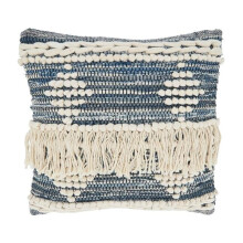 18 in. Chindi Fringe Square Throw Pillow with Down Filling, Black