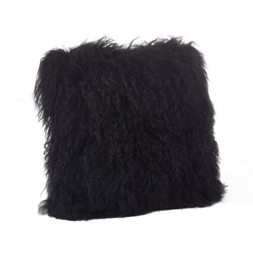 SARO  16 in. Square Wool Mongolian Lamb Fur Throw Pillow  Black