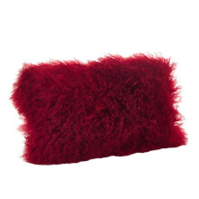 SARO 12 x 20 in. Wool Mongolian Lamb Fur Throw Pillow Red