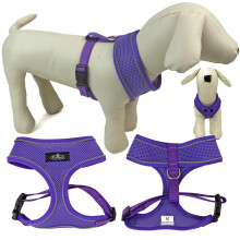 Dog Mesh Harness Breathable Adjustable Reflective Purple M Easipet