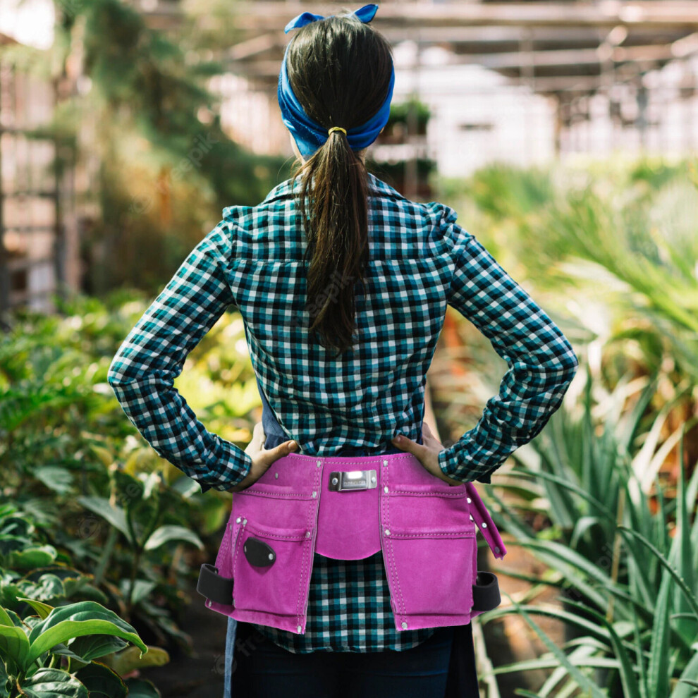 Gardening Tool Belt Pink Double Leather 11 Pouch Purple Holder Adjustable Suede on OnBuy