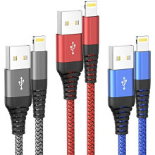 3-Pack iPhone Lightning Cables, Braided 6ft/1.8m, 2.4A Fast Charge & Sync, Durable SR Joint, Tangle-Free