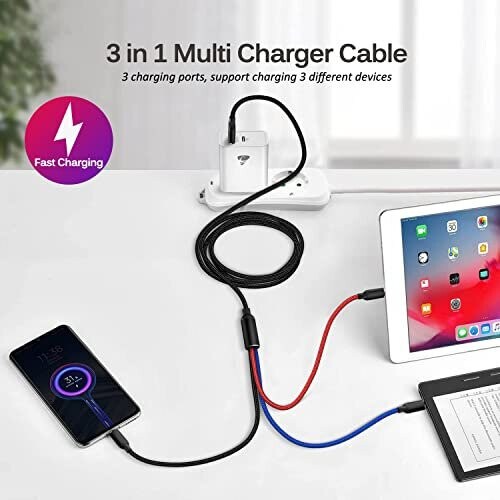 Multi Charger Cable 3 in 1 Charging Cable [1.2M] Multiple USB Cable Nylon Multi Lead with iP Micro USB Type C Connector for iPhone 11 12 XR 10, 2