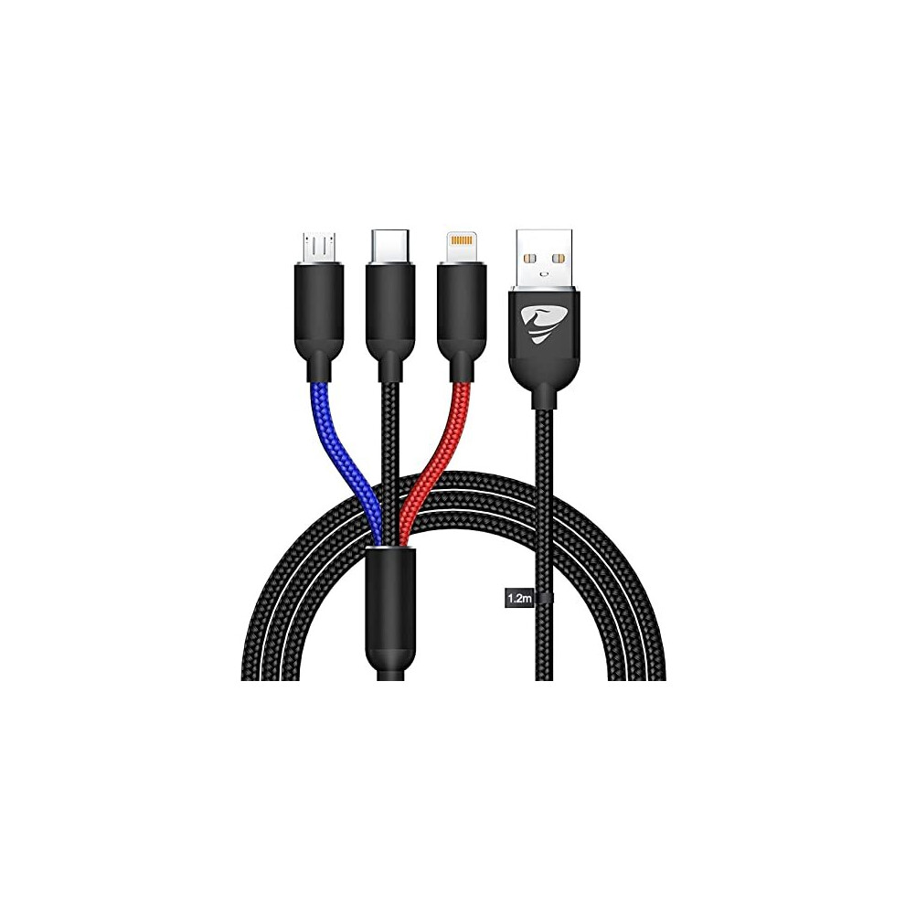 Multi Charger Cable 3 in 1 Charging Cable [1.2M] Multiple USB Cable Nylon Multi Lead with iP Micro USB Type C Connector for iPhone 11 12 XR 10,