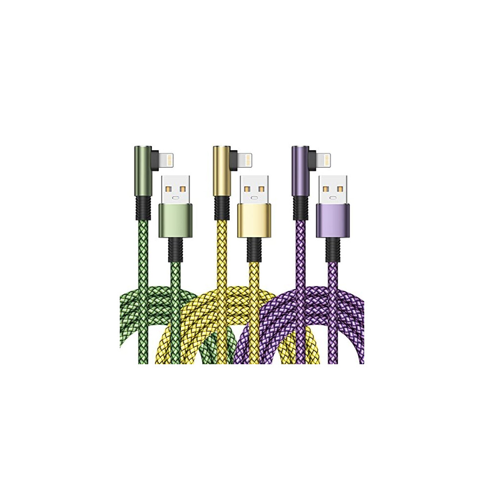 Iphone Charger Cable 2M 3Pack, Yosou Iphone Charging Cables Right Angle Lightning Cable Braided Iphone Lead Usb Fast Charging Cable For Iphone 14 13 6936878811506