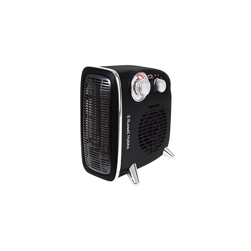 Russell Hobbs 1800W/1.8KW Electric Heater, Retro Horizontal/Vertical Fan Heater in Black with Adjustable Thermostat, 2 Heat Settings, 20m² Room Size,