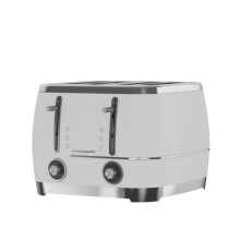 BEKO Cosmopolis Toaster TAM8402CR, Retro White Chrome Teal Design, Extra Wide Slot 4-Slice Toaster, Includes Defrost, Reheat and Cancel Functions