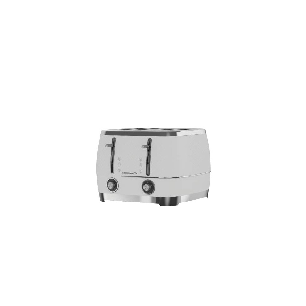 BEKO Cosmopolis Toaster TAM8402CR, Retro White Chrome Teal Design, Extra Wide Slot 4-Slice Toaster, Includes Defrost, Reheat and Cancel Functions
