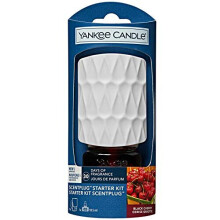 Yankee Candle ScentPlug Starter Kit: Black Cherry, UK 3 Pin Plug, Up to 30 Days of Fragrance, 3 Intensity Levels, White Organic Pattern Shade