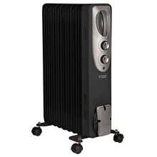 Russell Hobbs 2000W/2KW Oil Filled Radiator, 9 Fin Portable Electric Heater - Black, Adjustable Thermostat with 3 Heat Settings, Safety Cut-off, 20 m