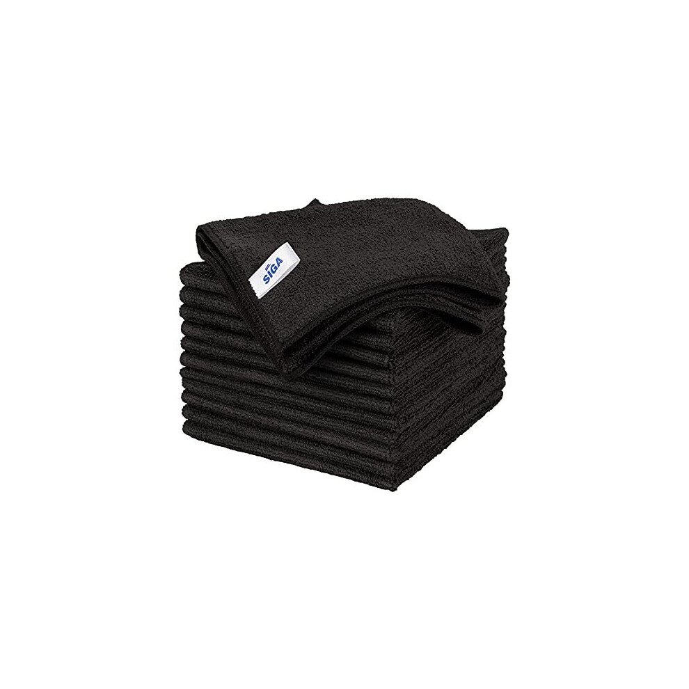 MR.SIGA Microfibre Cleaning Cloths 12 Pack Black 32 x 32 cm Streak Free Lint - Image 5