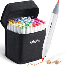 Brush Marker Pens 48 Colour, Ohuhu Dual Tip Brush & Chisel Sketch Art Pens for Artist, Students, Brush Markers for Sketching, Adult Coloring,