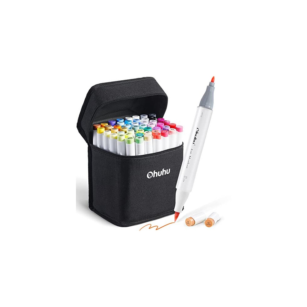 Ohuhu Brush Marker Pens 48 Colour, Dual Tip Brush & Chisel Sketch Art Pens For Artist, Students, Brush Markers For Sketching, Adult Coloring,