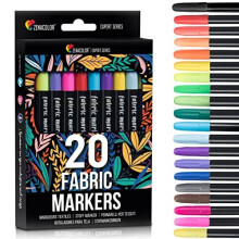 Zenacolor 20 Textile and Fabric Markers - Non-Toxic, Non-erasable and Permanent Fine Point Textile Marker Pens - Ideal for Plain T Shirt, Fabric Bag,