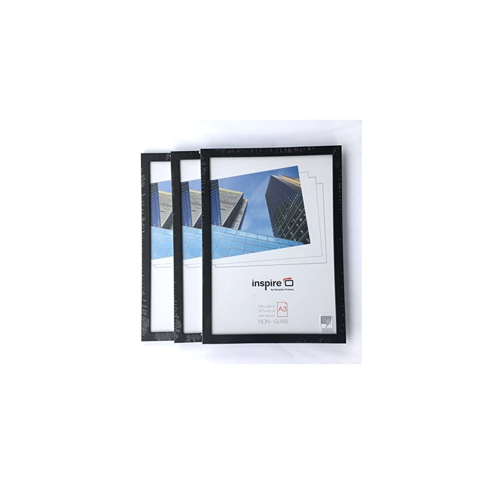 Hampton Frames Oxford A3 (30X42cm) Picture Poster Photo Frame Plexi (Non-Glass) Oxf3042ng-3 Pack Black
