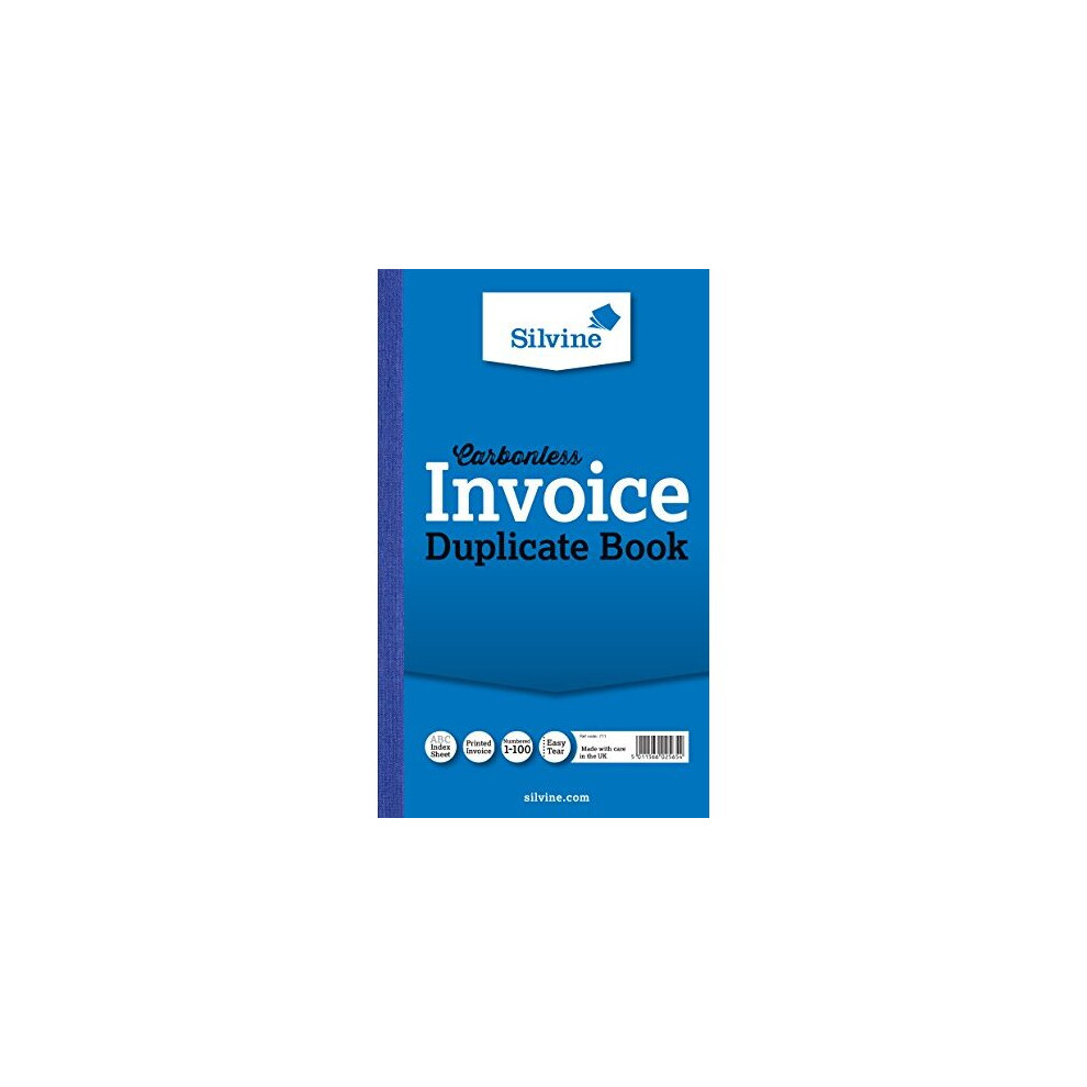 Silvine Carbonless Duplicate Invoice Book - Numbered 1-100 with index sheet (210 x 127mm)