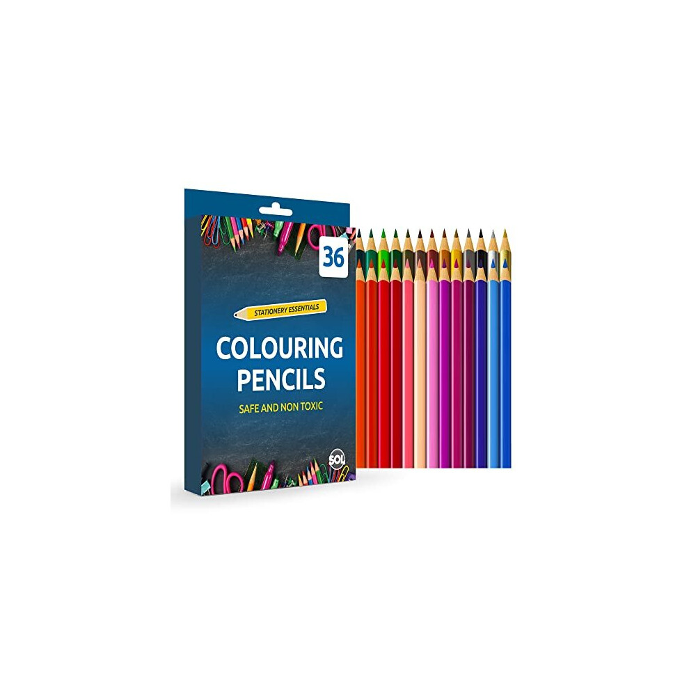 36 SOL Colouring Pencils for Adults and Children | Coloured Pencils for Children Art & Craft Supplies |Pencil Crayons in 20 Assorted Pencil Colours |