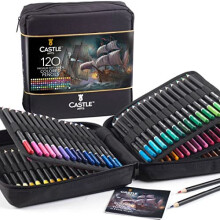 Castle Art Supplies 120 Colouring Pencils Zipper-Case Set | Quality Soft Core Coloured Leads for Adult Artists, Professionals and Colourists | In