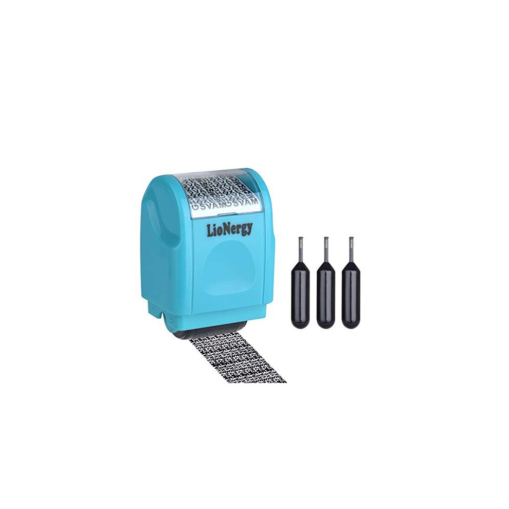 Identity Protection Roller Stamp LioNergy Wide Roller Identity Theft Prevention Security Stamp (Blue Roller Stamp with 3 Refills)