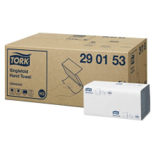 Tork 290153 Universal Singlefold Hand Towel, White, 2 Ply, 23cm Unfolded Sheet Length, Pack of 4500