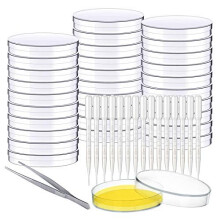 ADFEN 30Pcs Petri Dish Set with Lids,Plastic Petri Dishes with 15Pcs 3ml Plastic Transfer Pipettes Dropper and 1 Tweezers for Lab, Experiment,