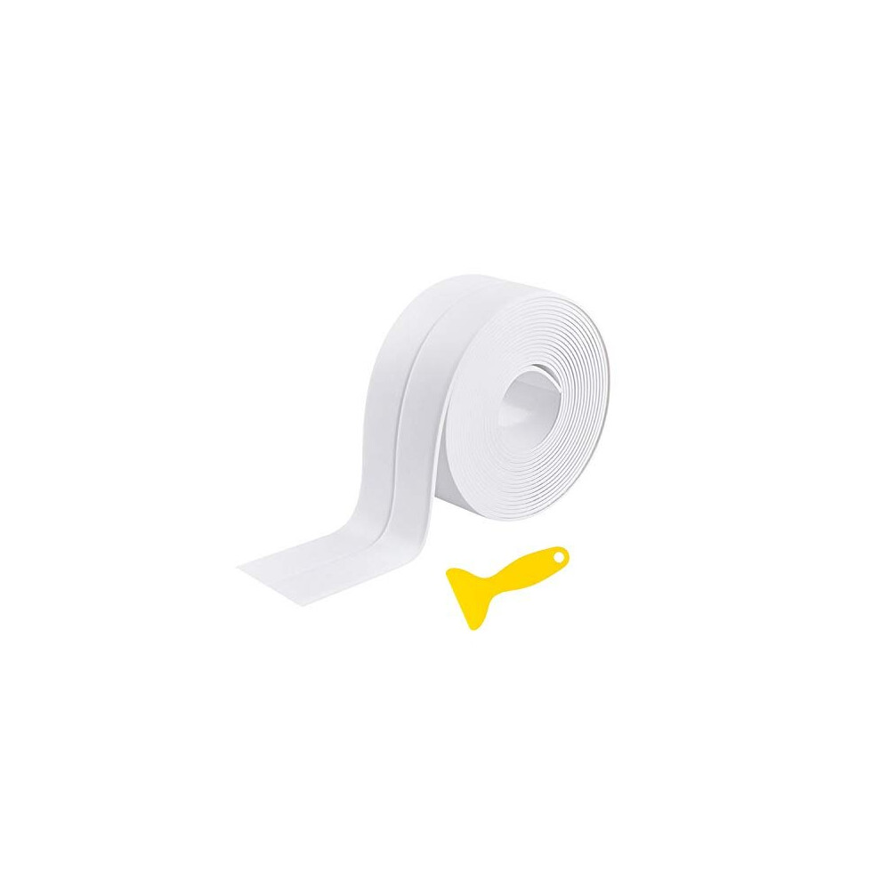 Dreetino Bath Sealant Strip,11ft Self Adhesive Caulk Strip Sealant Tape for Kitchen, Bathroom, Toilet, Wall Corner with Sealing Tool - White
