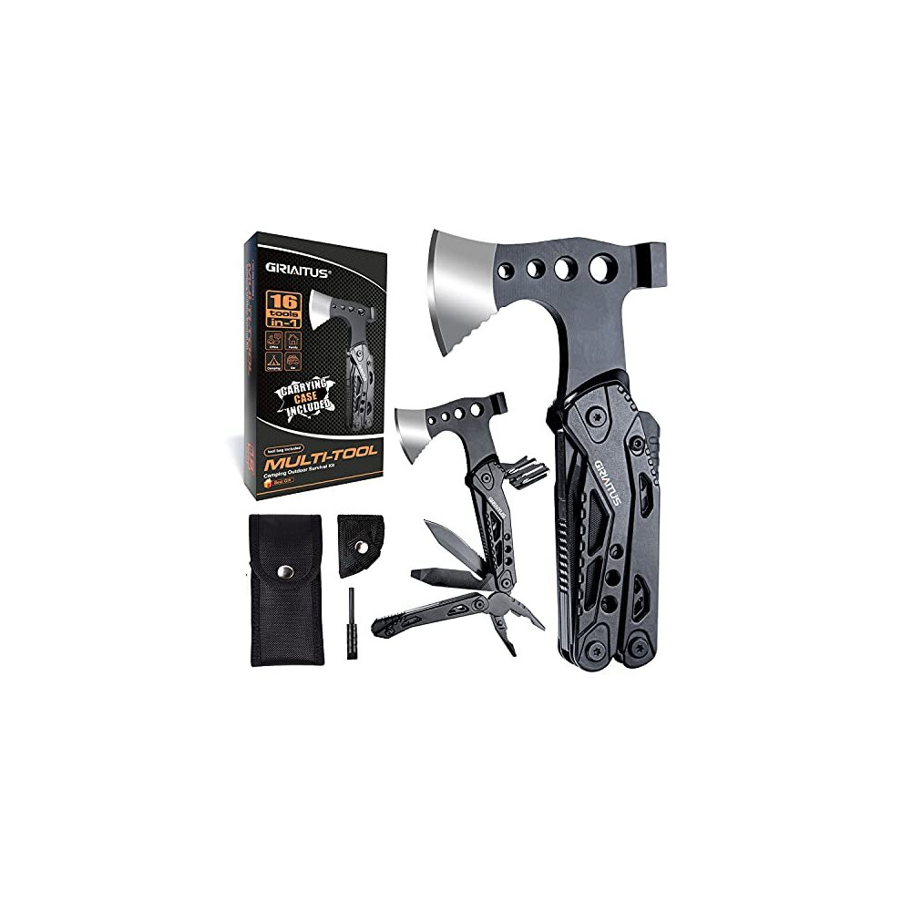 Camping Multitool Accessories Gifts for Men Dad 16 in 1 Upgraded Multi Tool Survival Gear with Hammer Pliers Saw Screwdrivers Bottle Opener Whistle &