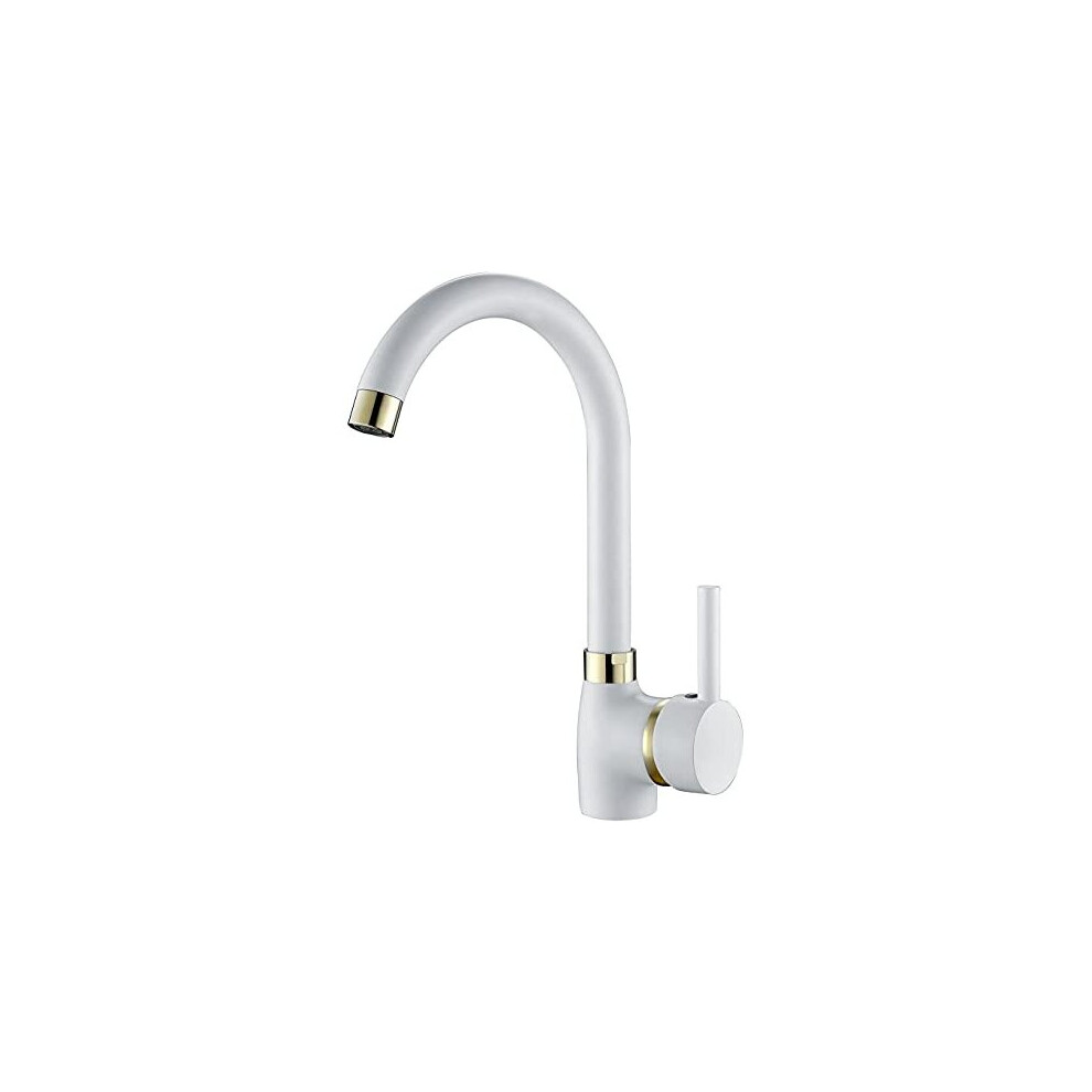 Single Lever Swivel Spout Modern Kitchen Sink Basin Mixer Tap with UK Standard Fittings White